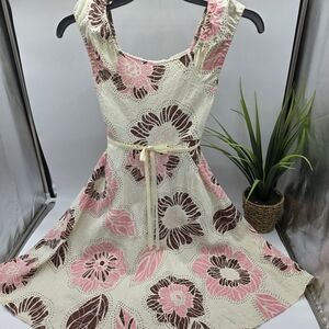 Bonnie Jean Cream Brown and Pink Floral Girls Dress Size 12